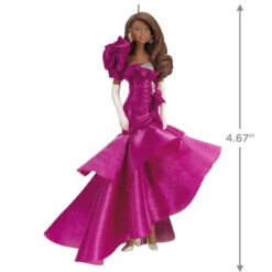 Hallmark Barbie™ Pink Collection™ 2023 Porcelain And Fabric Ornament -Elegant Home Decor Deals Store Barbie in Hot Pink Dress Keepsake Ornament 4999QXI7007 03