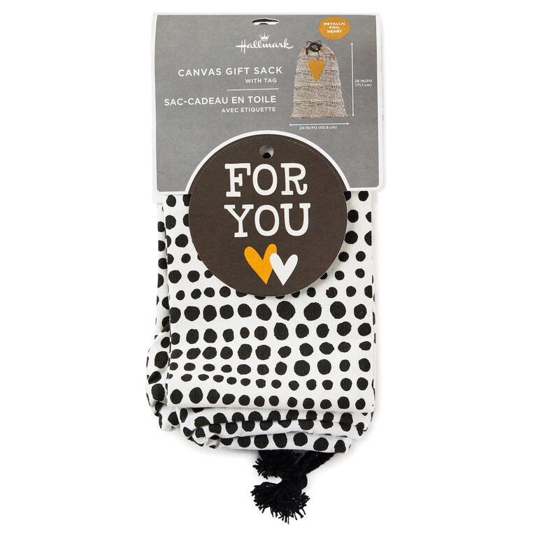 Hallmark 28" Black Dots With Heart Fabric Gift Bag With Tag 3 Hallmark 28" Black Dots With Heart Fabric Gift Bag With Tag - Image 3