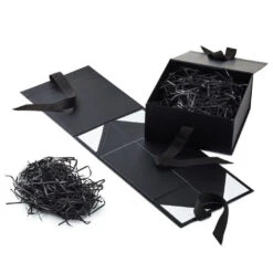 Hallmark 8" Square Black Gift Boxes With Paper Shred, 2-Pack -Elegant Home Decor Deals Store Black Large Gift Boxes With Paper Shred 5EBC1856 04