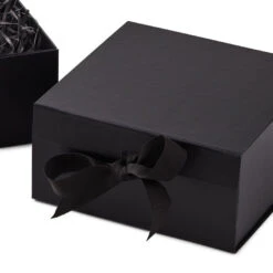 Hallmark 8" Square Black Gift Boxes With Paper Shred, 2-Pack -Elegant Home Decor Deals Store Black Large Gift Boxes With Paper Shred 5EBC1856 05