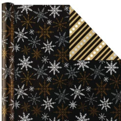 Hallmark Black And Gold 4-Pack Reversible Holiday Wrapping Paper Assortment, 150 Sq. Ft. -Elegant Home Decor Deals Store Black and Gold Reversible Wrapping Paper Assortment 5JXW1737 06