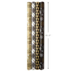 Hallmark Black And Gold 4-Pack Reversible Holiday Wrapping Paper Assortment, 150 Sq. Ft. -Elegant Home Decor Deals Store Black and Gold Reversible Wrapping Paper Assortment 5JXW1737 07