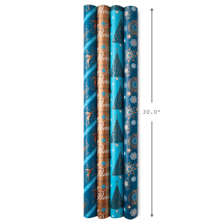 Hallmark Elegant Blues 4-Pack Blue And Gold Reversible Wrapping Paper, 150 Sq. Ft. 7 Hallmark Elegant Blues 4-Pack Blue And Gold Reversible Wrapping Paper, 150 Sq. Ft. - Image 7