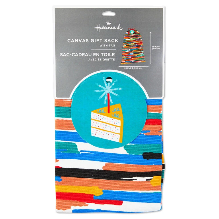 Hallmark 28" Colorful Stripes Fabric Gift Bag With Tag - Image 7