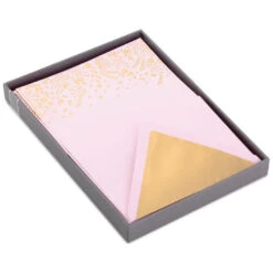 Hallmark Gold Floral On Pink Stationery Set, Box Of 20
