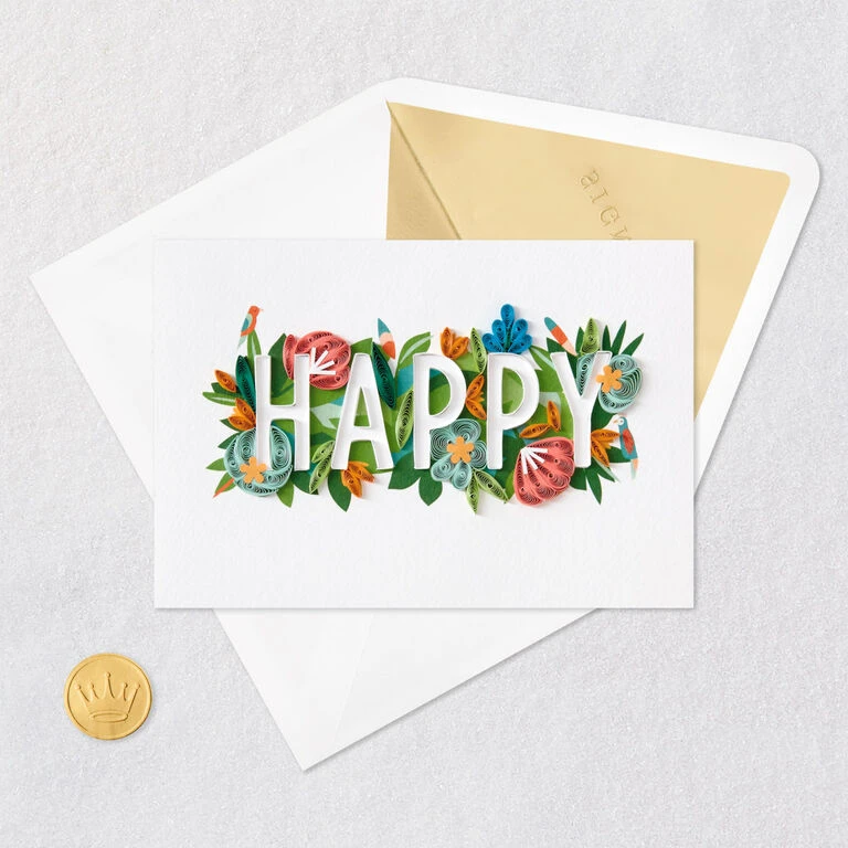 Hallmark Floral Happy Quilled Paper Handmade Birthday Card 5 Hallmark Floral Happy Quilled Paper Handmade Birthday Card - Image 5