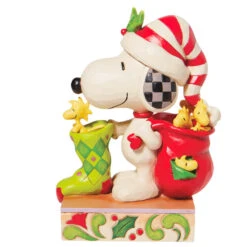 Enesco Jim Shore Peanuts Snoopy And Woodstock With Stocking Figurine, 7" -Elegant Home Decor Deals Store Jim Shore Snoopy Woodstock With Stocking Figurine 6008957 03
