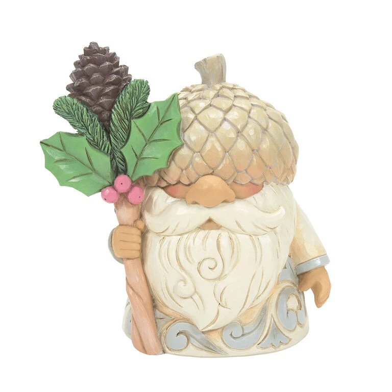 Enesco Jim Shore White Woodland Gnome With Acorn Hat Figurine, 4.65" 1 Enesco Jim Shore White Woodland Gnome With Acorn Hat Figurine, 4.65"