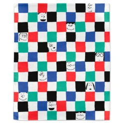 Hallmark Peanuts® Gang Checkered Throw Blanket, 50x60 -Elegant Home Decor Deals Store Peanuts Gang Faces and Colored Squares Blanket 1PAJ3534 03