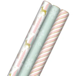 Hallmark Pink And Mint Assorted 3-Pack Christmas Wrapping Paper, 120 Sq. Ft.