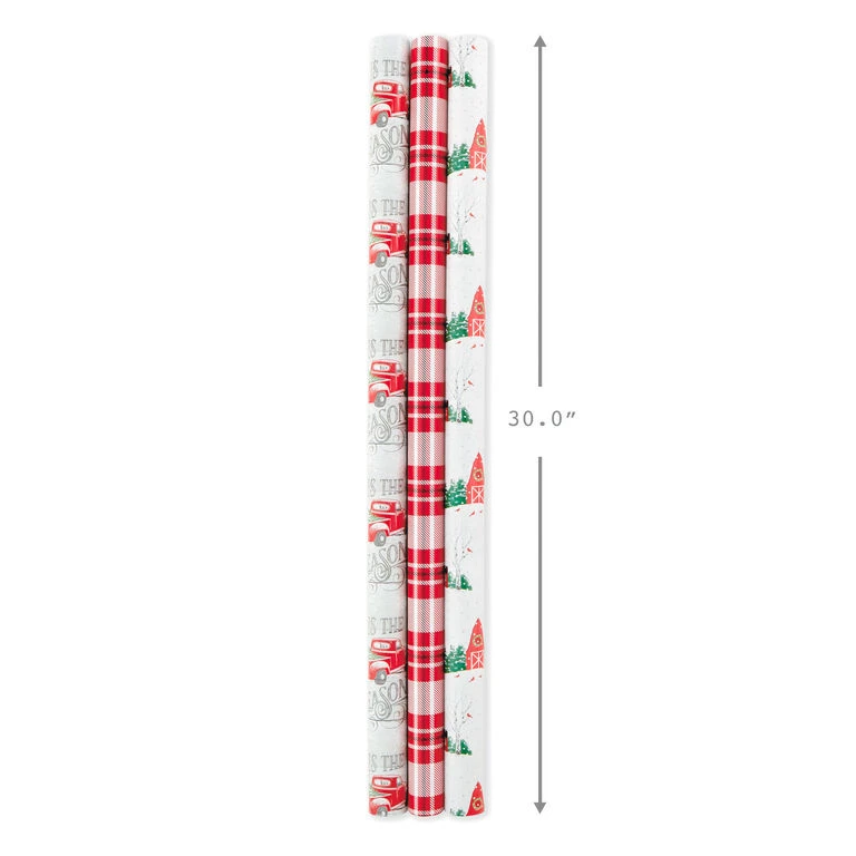 Hallmark Rustic Winter 3-Pack Reversible Metallic Christmas Wrapping Paper, 120 Sq. Ft. 3 Hallmark Rustic Winter 3-Pack Reversible Metallic Christmas Wrapping Paper, 120 Sq. Ft. - Image 3