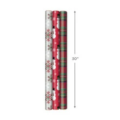 Hallmark Snow Merry 3-Pack Foil Christmas Wrapping Paper Assortment, 60 Sq. Ft. -Elegant Home Decor Deals Store Snowmen and Plaid Foil Christmas Wrapping Paper 5JXW1061 04
