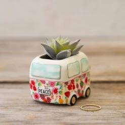 Elegant Home Decor Deals Store -Elegant Home Decor Deals Store Tiny VW Van Ceramic Planter With Faux Succulent PLNT059 02