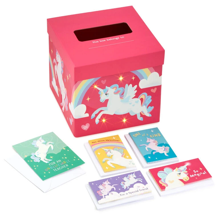 Hallmark Colorful Unicorn Classroom Valentines Set With Light-Up, Musical Mailbox 1 Hallmark Colorful Unicorn Classroom Valentines Set With Light-Up, Musical Mailbox