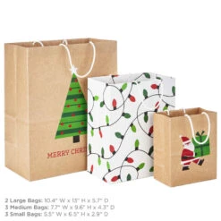 Hallmark Merry Mix 8-Pack Christmas Gift Bags, Assorted Sizes And Designs 8 Hallmark Merry Mix 8-Pack Christmas Gift Bags, Assorted Sizes And Designs -Elegant Home Decor Deals Store White and Kraft Paper Assortment Christmas Gift Bags 5XGB1410 03