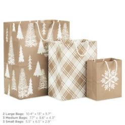 Hallmark Christmas Kraft 8-Pack Holiday Gift Bags, Assorted Sizes And Designs -Elegant Home Decor Deals Store White on Kraft Paper Assortment Christmas Gift Bags 5XGB1417 03