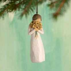 Willow Tree Warm Embrace Ornament, 4" -Elegant Home Decor Deals Store Willow Tree Girl Holding Yellow Flowers Figurine Ornament 28015 03